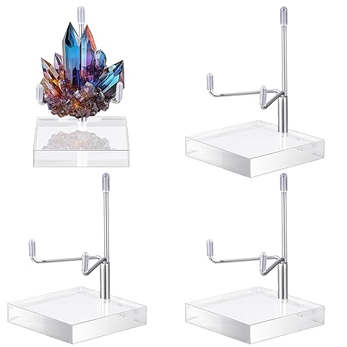 Suzile 4 Pcs Adjustable Metal Arm Display Stand Easel with Acrylic Base Rock Display Easel Holder Acrylic Crystal Clear Plate Stand for Geodes Mineral Agate (Silver, 2.4 x 2.4 x 3.5 Inch) - color: Silver, size: 2.4 x 2.4 x 3.5 Inch