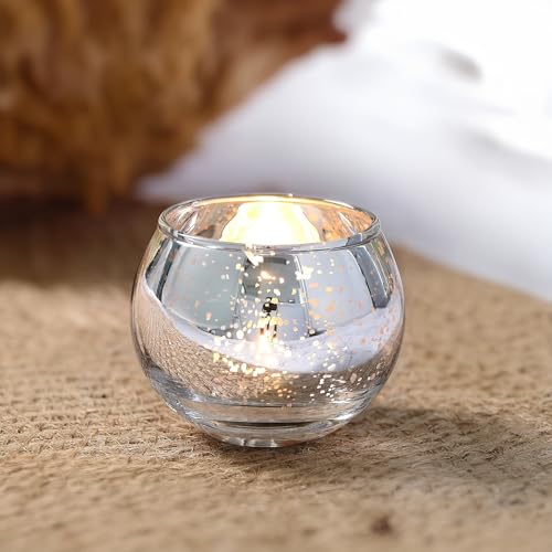 WGVI Silver Speckled Glass Tea Light Votive Candle Holder, Width 3", Height 2.5", Small Globe Bubble Bowl Round Vase, Mercury Votive Tabletop Décor, 1 Piece - size: Silver Bowl 2.5"H