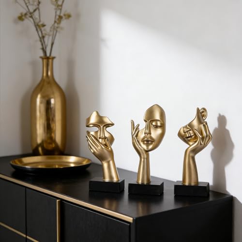 3 Pcs Thinker Small Statue Set - Black Gold Home Decor Abstract Art Figurines for Shelves, Living Room Coffee Table, Office Desktop (3 Pcs Gold, 6") - color: 3 Pcs Gold, size: 6"