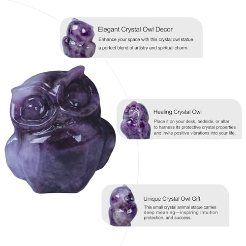 2 Inch Owl Figurine Handcrafted,Amethyst Healing Crystal Animal Sculpture,Home Decor Unique Gift for Collectors,Crystal Artwork Nature Lovers Birthday Anniversary Present Spiritual Gift - color: Amethyst Owl