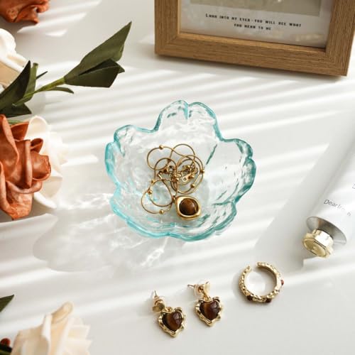 Light Blue Flower Jewelry Ring Dish Tray,Decorative Glass Trinket Dish,Room Decor Aesthetic, Modern Accent Tray for Vanity (Light Blue) - color: Light Blue