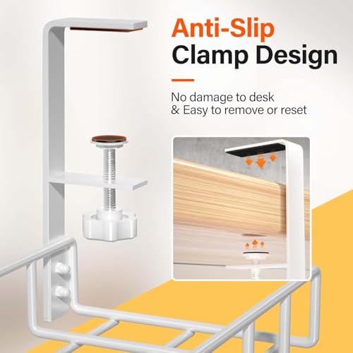 3 Pack Cable Management Under Desk Tray, 47.1" No Drill Under Desk Wire Management with Upgraded Clamp, Metal Cord Organizers with Cable Organizers, PC Cord Organization Rack, White - color: White, size: 3 Pack (Standard)