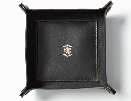 USA Handmade Premium Leather Valet Tray, Folds Flat! Dice Rolling Basket and Organizer with Brass Snaps - for Keys, Jewelry, Coin, EDC, Watch Storage Caddy - Black Medium - color: Black, size: 5" x 5" x 2"