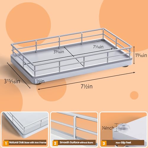 Bathroom Tray for Counter, Oak Wooden 7.5" L Vanity Tray for Jewelry Soap Cologne Organizer for Men Decorative Decor Silver - color: Silver, size: 7.5" x 3.9" x 1.5"