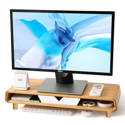 Homerays Monitor Stand with Drawer, Exquisite Computer Monitor Stand for Desk, Ergonomic Wood Monitor Stand Riser for Computer,Laptop,Printer,TV,Bamboo,White - color: Upgraded White