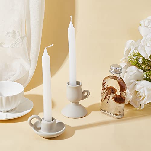 AHANDMAKER 2 Styles Ceramic Taper Candle Holder, Nordic Style Candlestick with Handle, White Porcelain Candlelight Stand, for Home Wedding Party