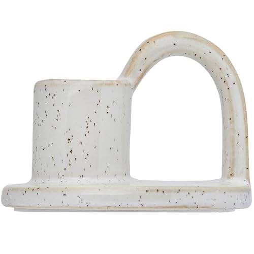 Ceramic Taper Candle Holders with Handle (Set of 2) – Tall Candlestick Holders for Table Decor Centerpieces, Rustic Home Décor, and Dinner Table Styling Vanilla - color: Vanilla