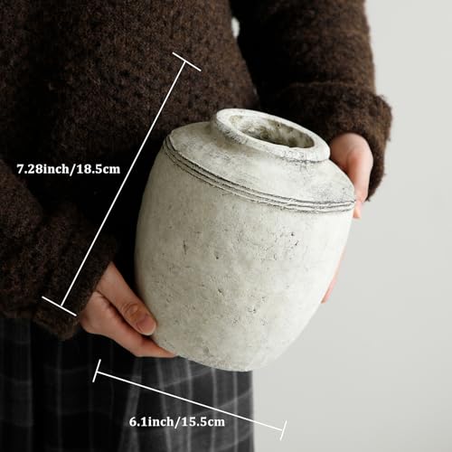 Ceramic Flower Vase, Rustic Farmhouse Terracotta Vase for Home Decor, Aesthetic Decorative Pottery Vases for Table Centerpiece, Living Room, Bookshelf, Bedroom, Kitchen, 7.28" (Small) - size: Small