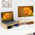 TEAMIX Wood Monitor Stand Riser - 2 Pack Adjustable Dual Monitor Riser for Laptop/PC - color: Maple