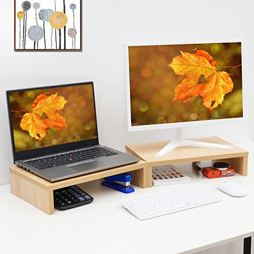 TEAMIX Wood Monitor Stand Riser - 2 Pack Adjustable Dual Monitor Riser for Laptop/PC - color: Maple