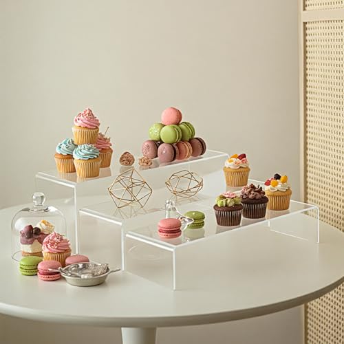 Chuangdi 2 Sets Large Acrylic Risers Display Stands for Figures Collectibles, Shelf Showcase for Dessert Cupcake Candy Treat Action Product Jewelry(Clear,Extra Large Set) - color: Clear, size: Extra Large Set