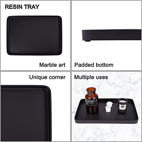 Bathroom Sink Vanity Tray, Large Resin Bathroom Tray, Rectangle Perfume Organizer, Decorative Tray for Vanity Dresser Countertop Living Room Kitchen（Black） - color: Black