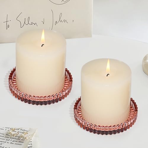 Glass Pillar Candle Holder, 4" Candle Plates Set of 3, Glass Candle Holders for Wedding, Party, Holiday, Home Decor, Table Centerpiece - color: Reddishbrown, size: 3 pcs