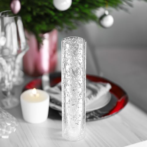 WGVI Hurricane Candle Holder Sleeve, W: 3", Ht: 14", Silver Speckled Glass Cylinder Open Both Ends, Chimney Tube Shade, 1 Piece - size: 3x14"H