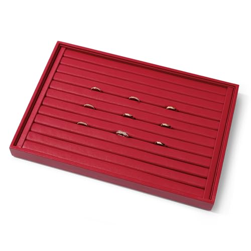 11 Slots PU Leather Jewelry Tray Ring Earrings Trays Ring Holder Organizer Tray Jewelry Display Trays For Rings, Earrings, Coins, Brooches Storage Display (Red) - color: Red, size: 11 Slot