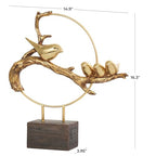 Deco 79 Polystone Bird Decorative Sculpture Family On A Branch Home Decor Statue with Brown Block Base, Accent Figurine 15" x 4" x 16", Gold
