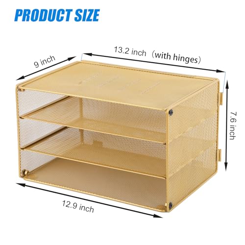 EASEPRES Paper Organizer Tray, 3 Tier Mesh Desk File Organizer Letter Sorter Holder for Home Office, Gold - color: 3 Tier Gold