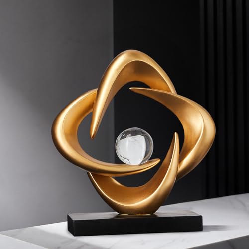 FJS Abstract Art Statues for Home Decor, White 4 Pointed Star Sculpture, 10.8" H Modern Coffee Table Bookshelf Decor Accents, Decorations for Living Room Dining Room Office Hotel (Gold) - color: B-gold