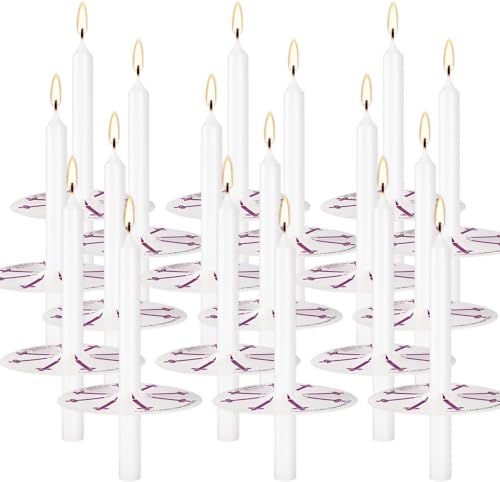 YOROXRG 100 pcs Church Candles with Drip Protectors for Devotional Candlelight Vigil Service, Unscented White 5" H X 1/2" D, No Smoke, Shabbat, Praye - color: White-5" 100