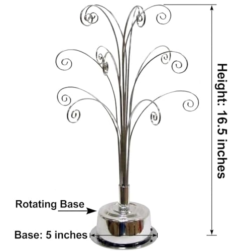 HOHIYA 360° Rotating Ornament Display Stand 15 Hooks Tabletop Christmas Tree Ornament Holder Metal Hanging Display Rack for Crystal Glass Baubles Jewelry and Home Decor Chrome Silver - color: Chrome