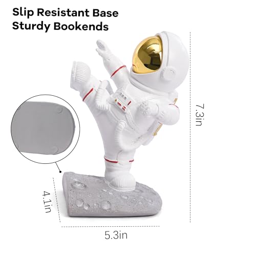 Book Ends for Shelves Decorative, Upgraded Astronaut Bookshelf Stopper Resin Book Shelf End Holders Heavy Duty Bookends for Kids Gifts Cute Spaceman Book Ends for Space Decor(F2-Gold) - color: Astronaut F-gold