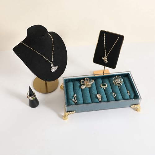 GemeShou velvet slots Ring holder for jewelry organizer, Blue earring ring display stand for selling, felt ring jewelry holder tray showcase【Velvet slots Ring Holder-Blue】 - color: Blue