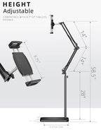 BluuSuuk Tablet Floor Stand with 11lb Stable Base - Adjustable Height Stretchable Arm Swivel Holder Mount, Compatible with iPad Pro Air Mini 12.9/9.7, Kindle, Galaxy Tab, Cell Phones (4.7''-13'')