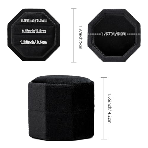 WantGor Velvet Ring Box, 3 Slots Jewelry Ring Gift Box Vintage Ring Display Holder Case for Wedding Ceremony Proposal Engagement (Black) - color: Black