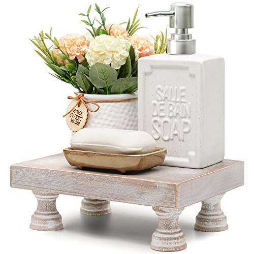 EOSAHR Farmhouse Wooden Riser Display Stand for kitchen Counter Decor : Wood Tray for Display Your Home Decorations and Uniquely Pedestal Stand - Bathroom Counter Tray and Kitchen Decor (Natural Wood) - color: Natural Wood - Paulownia Wood