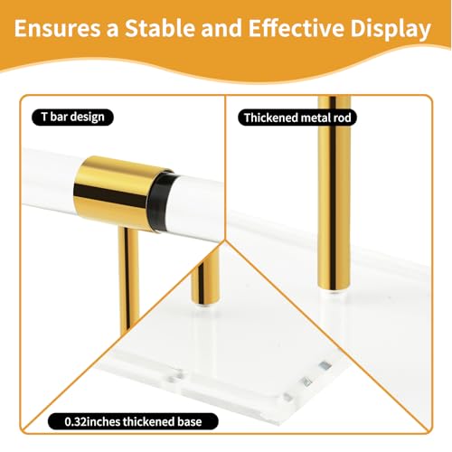 Acrylic Bracelet Holder Display Stand, Tangle-Free T-Bar Necklace Display for Vendors Retail Store Home, Clear Jewelry Organizer, Bangles Watch Holder Stands with Gold Stainless Rod - size: 1 Tier