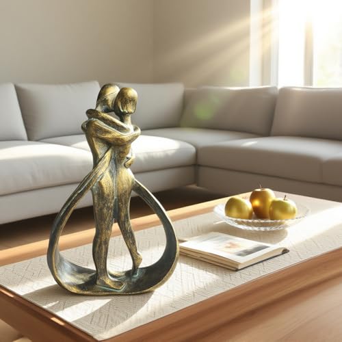 Resin Couple Modern Sculptures Home Decor Romantic Gift for Weddings Valentine's Day and Anniversaries Decoration Figurine for Girlfriend, Bridal Shower, Engagement (Bronze) - color: Bronze