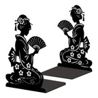 Peacoblue Metal Bookends for Shelves, Modern Decorative Heavy Duty Study Book Ends Stoppers for Office, Desk, Shelf, Room 5.3"x4.3"x7.9" Cast Iron Simple Tall Bookends 1 Pair (Geisha in Kimono) - style: Geisha in Kimono