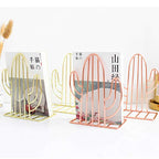 Creative Minimalist Style Bookends Metal Adjustable Books Holder Stand Book Rack Desk Bookend - Cactus, Gold - color: Cactus, Gold
