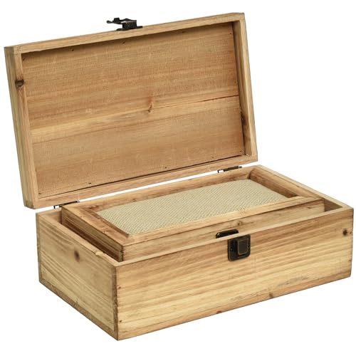 DECOR4SEASON Decorative Storage Boxes with Hinged Lid, 2 Pcs Memory Box for Keepsakes, Wooden Treasure Chest Box, Large Vintage Craft Box Trunk Basket for Men, Kids, Jewelry, (Linen Lid, White) - color: Natural Brown, size: S&M