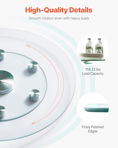 VEVOR 24 in Glass Lazy Susan Turntable, Tempered Glass Dining Table Centerpiece with 6 Rotating Wheels, 360° Smooth and Silent Spin Tabletop Rotating Tray, for Family Gatherings, Banquets & Weddings - size: 24 "