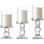 3 Pcs Modern Crystal Glass Hurricane Candle Holders Set, Elegant Roman Column Style with Windproof Glass Shades, Ideal for Pillar Candles, Wedding & Home Décor