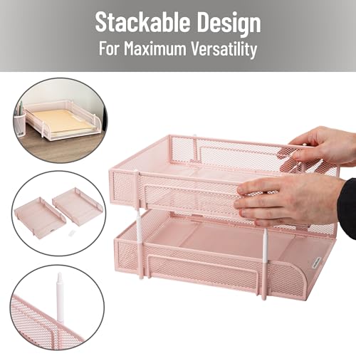 Mind Reader Stackable Paper Tray, Desktop Organizer, File Storage, Office, Metal Mesh, 2 Pcs, Pink - color: Pink