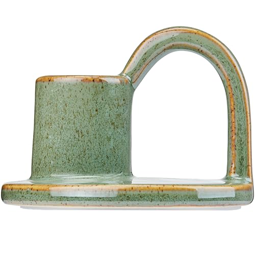 Ceramic Taper Candle Holders with Handle (Set of 2) – Tall Candlestick Holders for Table Decor Centerpieces, Rustic Home Décor, and Dinner Table Styling Avocado Green - color: Avocado Green