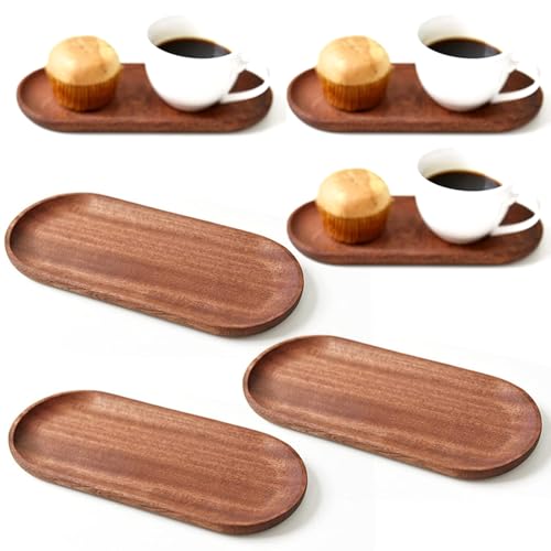 6 Pack Solid Wood Serving Platters and Trays of Natural Wood with Edge,Rectangular Avoid Sliding and Spilling Food (Walnut Trays x 6Pack) - color: Walnut Trays X 6pack