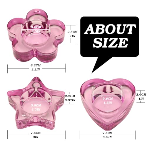Pink Votive Candle Holders Set of 12 for Table Centerpiece(3 Sizes,Heart/Flower/Star) Tealight Candle Holders Bulk for Birthday Party,Wedding Dinning,Home Decor, Valentines Christmas Decoration(Pink) - color: Pink