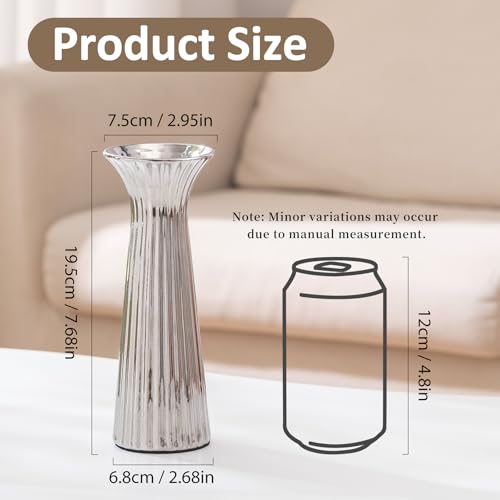 SURE YUESI 7.68” Silver Ribbed Ceramic Vase, Minimalist Farmhouse Vase for Pampas Grass, Centerpiece, Coffee Table, Kitchen, Office & Home Decor - color: Silver