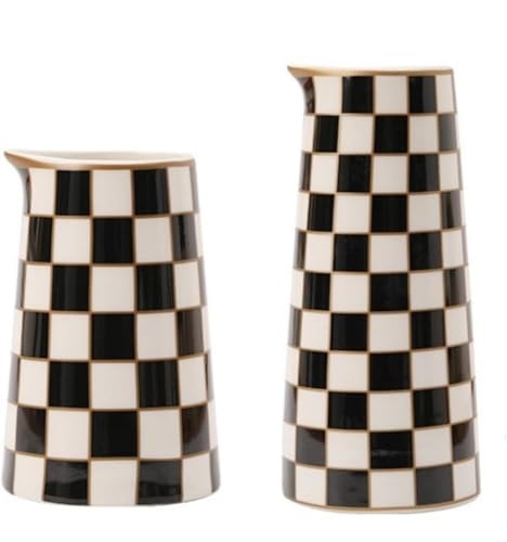 Porlien Checker Porcelain Flower Vase Home Decor Set of 2 with 5.5' High and 8' High Small Indoor Flower Bottles