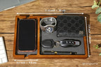 Shinpuru Wooden Valet Tray for Men, Nightstand Organizer with Leather Inlay, EDC Essentials Catchall Tray for Keys, Phone, Wallet, Watch, Earbuds - Bedside Desk Entryway Tray (Wood-Phone) - color: Brown-Ph