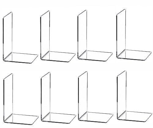 Clear Bookends for Heavy Books,8pcs Acrylic Book Shelf Organizer for Desk,Plastic Heavy Duty Book Holders Standand Invisible Bookshelf Dividers Decorative,Suitable for Office Home Weighted Bookends