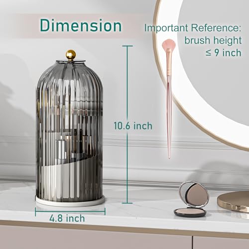 GAXmi Makeup Brush Holder with Lid Cosmetic Tools Organizer 360 Rotating Waterproof Dustproof Beauty Brushes Storage for Vanity, Grey - color: Grey