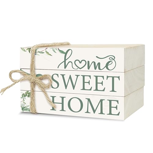 Mini Decorative Books for Home Decor, Small Rustic Wood Book Stack for Table Decor, Home Sweet Home Books for Living Room Bookshelf, Farmhouse Stacked Book Decorations (L33) - color: Green