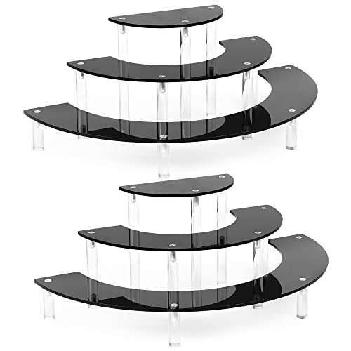 YestBuy Display Stand Shelf For Pop Figure, 3 Tier Black Acrylic Cupcake Stand, Perfume Organizer Stands, 2 Pack Half Moon Dessert Stand for Display Or Collections - color: Black, size: 2 pack