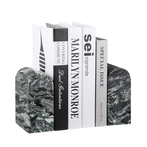 Koville South African Natural Marble Bookends for Shelves, Non-Slip Book Ends, 13LBS Ultra Heavy Duty Marble Book Holder Organizer, Apartment Decor for Movies/CD/Video Games(Olive Green) - color: Green Marble-olive Green, size: 13lb