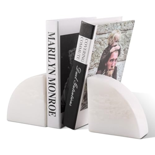 Karibiber Marble Bookend for Shelves, Non-Skid Bookends for Heavy Books, Heavy Duty Book Stopper for CDs, Luxury Book Shelf Holder, Quarter Circle Design Book Ends Decorative, Namib Fantasy, Set of 2 - color: Namib Fantasy