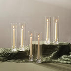 NUPTIO Candle Stick Candle Holder: Set of 6 Glass Hurricane Taper Candleholder - Bulk Candlestick Stand with Tall Cylinder Chimney for Thanksgiving Christmas Holiday Table Decoration
